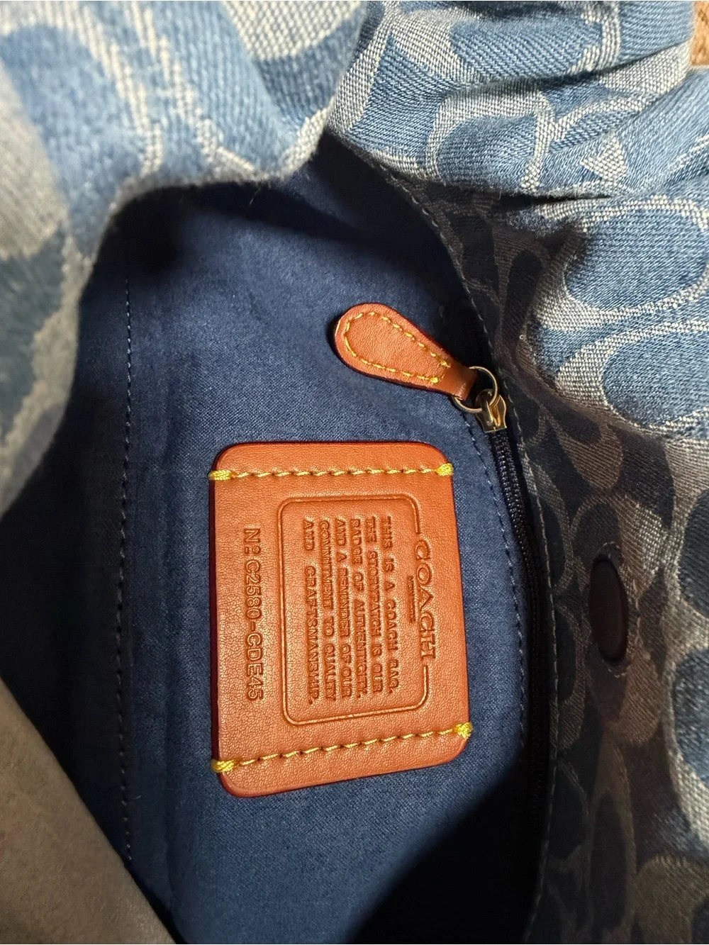 Coach Denim Signature Jacquard Cosmetic Pouch with Gold Logo